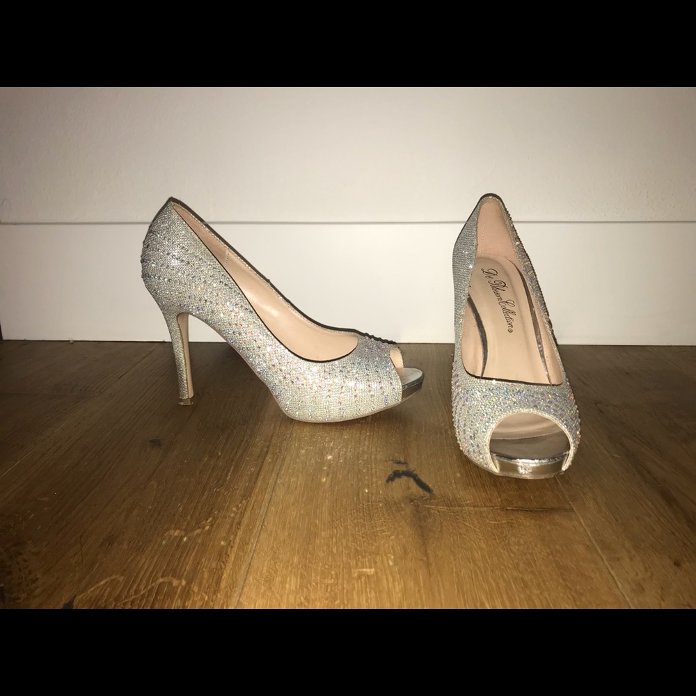 Silver rhinestoned heels